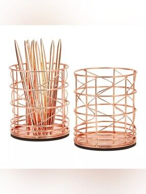 Juvale 2-pack Rose Gold Pen Holder For Desk - Organizer Cup For Pencil